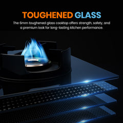 Surya Flame "FUTURA GLASS TOP" 4 Burner L.P.G Stove with Ultra Slim Body, 5G Brass Burner, Metal Knob, Flame protection pan support Doorstep Services with 5 Years Warranty