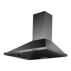 Surya Flame "PYRAMID KITCHEN CHIMNEY" Matte Black Wall Mounted 60 CM 800 m³/hr. Powerful Suction,3 Speed Push Button Control, Baffle Double Filter