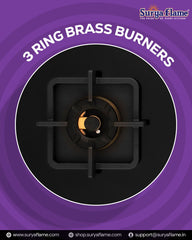 Surya Flame ASTRO Builtin Hob Gas stove 4 Burner Auto Ignition LPG Glass Top 8mm Thickness  (Jumbo, Medium, Small) 360 Nozzle Doorstep Services 5 Year