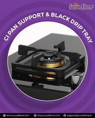 Surya Flame ASTRO Builtin Hob Gas stove 4 Burner Auto Ignition LPG Glass Top 8mm Thickness  (Jumbo, Medium, Small) 360 Nozzle Doorstep Services 5 Year