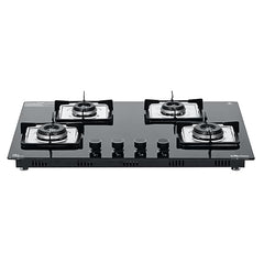 Surya Flame Galaxy 4 Burner Hob | Italian Sabaf Burners, Gas Valve, Mixing Tube & Auto Ignition | 8mm Glass | Metal Knobs & PVD Coated SS Drip Tray Flame Protection Pan Support | 5 Years Warranty