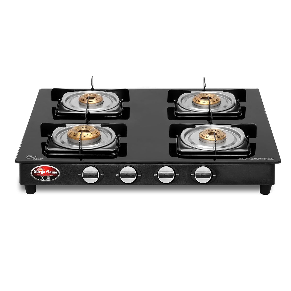 Surya Flame Glass top stove 4 burner Nexa Cooktop With BIS Certified Doorstep Services 2 Years (Black)